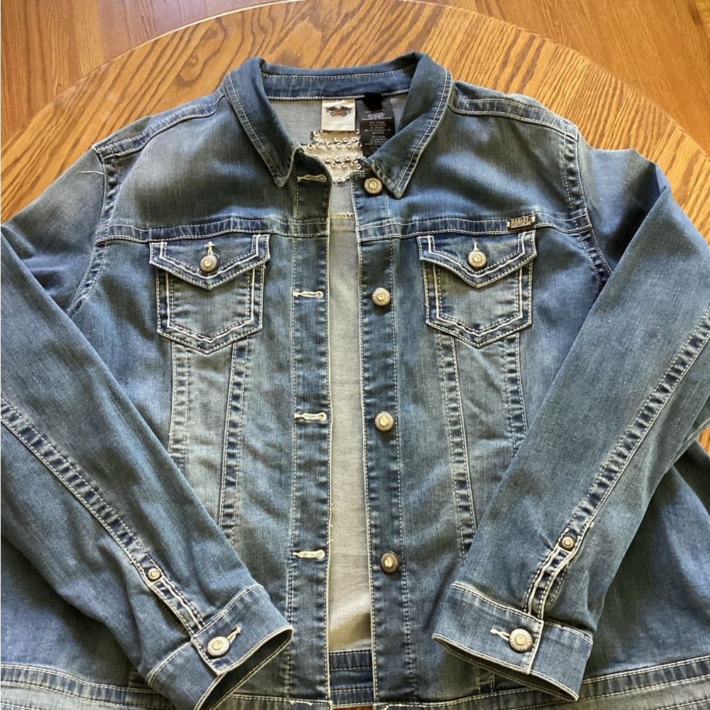 Harley Davidson blue denim jacket with bling buttons